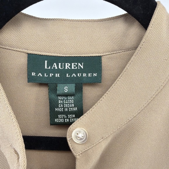 WOMENS LAUREN RALPH LAUREN TAN MANDARIN COLLAR SILK BLOUSE TOP SMALL - Picture 3 of 8